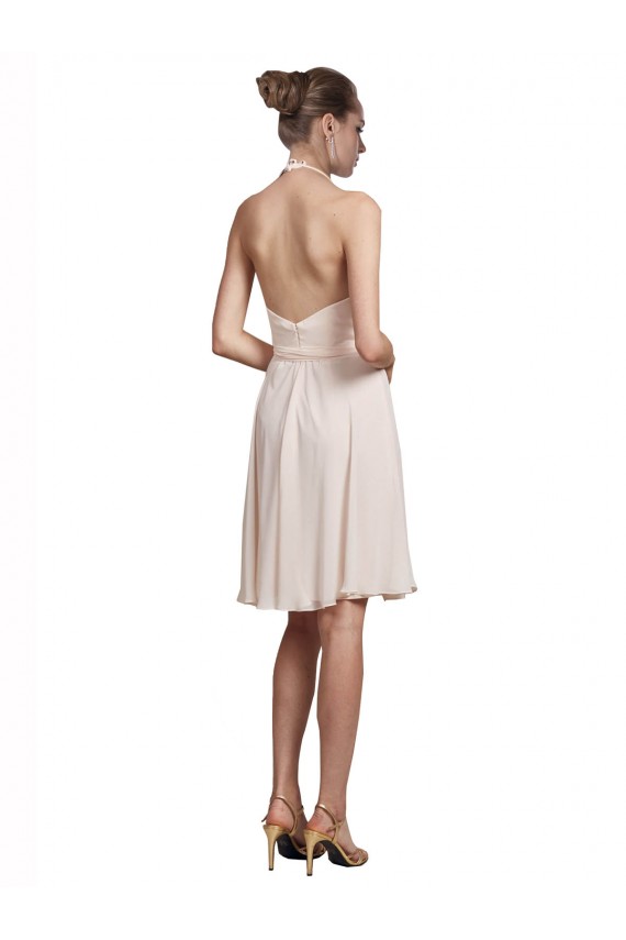 Soft Chiffon Halter Neck Sleeveless Knee Length Bridesmaid Dress Kent