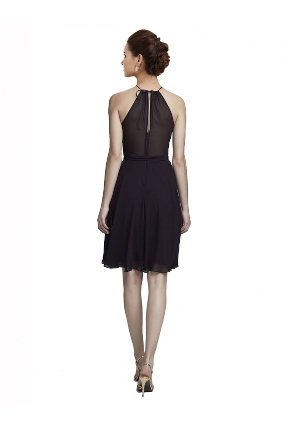 Soft Chiffon Halter Neck Sleeveless Grape Knee Length Bridesmaid Dress Kent