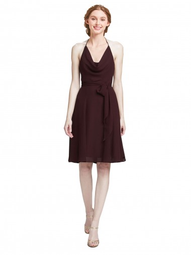 Soft Chiffon Spaghetti Straps Sleeveless Knee Length Bridesmaid Dress Kent