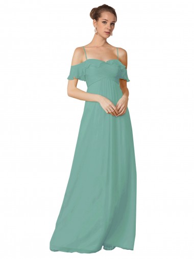 Soft Chiffon Off the Shoulder Flutter Sleeves Long Bridesmaid Dress Kent