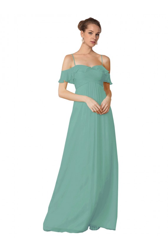 Soft Chiffon Off the Shoulder Flutter Sleeves Long Bridesmaid Dress Kent