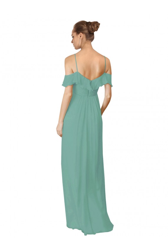 Soft Chiffon Off the Shoulder Flutter Sleeves Long Bridesmaid Dress Kent