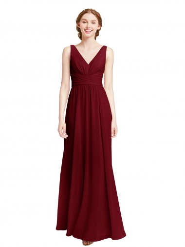 Chiffon V-Neck Sleeveless Long Bridesmaid Dress / Evening Gowns Kent