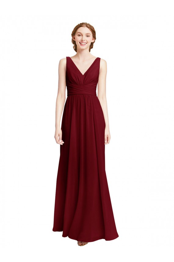Chiffon V-Neck Sleeveless Long Bridesmaid Dress / Evening Gowns Kent