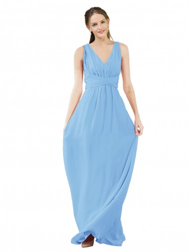 Soft Chiffon V-Neck Sleeveless Periwinkle Long Bridesmaid Dress Kent