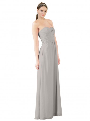 Soft Chiffon Sweetheart Sleeveless Oyster Silver Long Bridesmaid Dress Kent