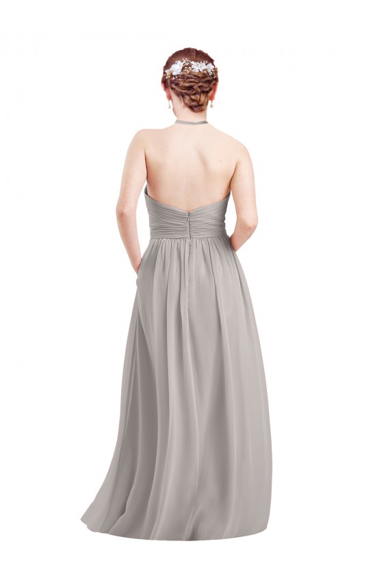 Soft Chiffon Halter Neck Sleeveless Open Back Long Evening Gowns / Bridesmaid Dress Kent