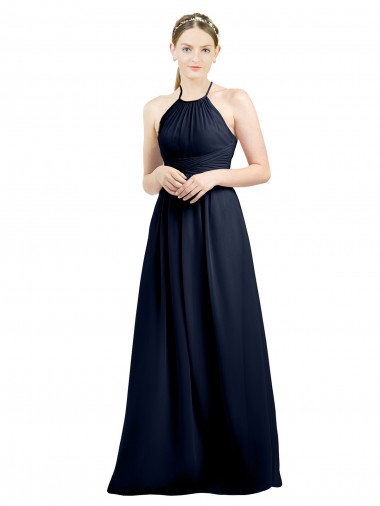 Soft Chiffon Halter Neck Sleeveless Open Back Long Evening Gowns / Bridesmaid Dress Kent
