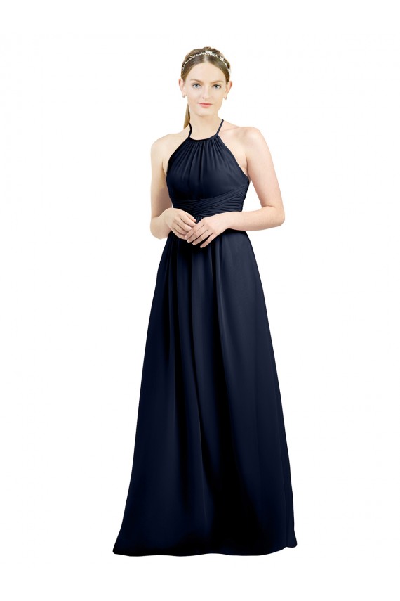 Soft Chiffon Halter Neck Sleeveless Open Back Long Evening Gowns / Bridesmaid Dress Kent