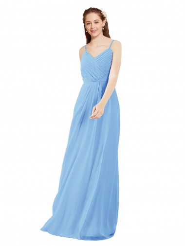 Soft Chiffon V-Neck Sleeveless Low Back Periwinkle Long Bridesmaid Dress Kent
