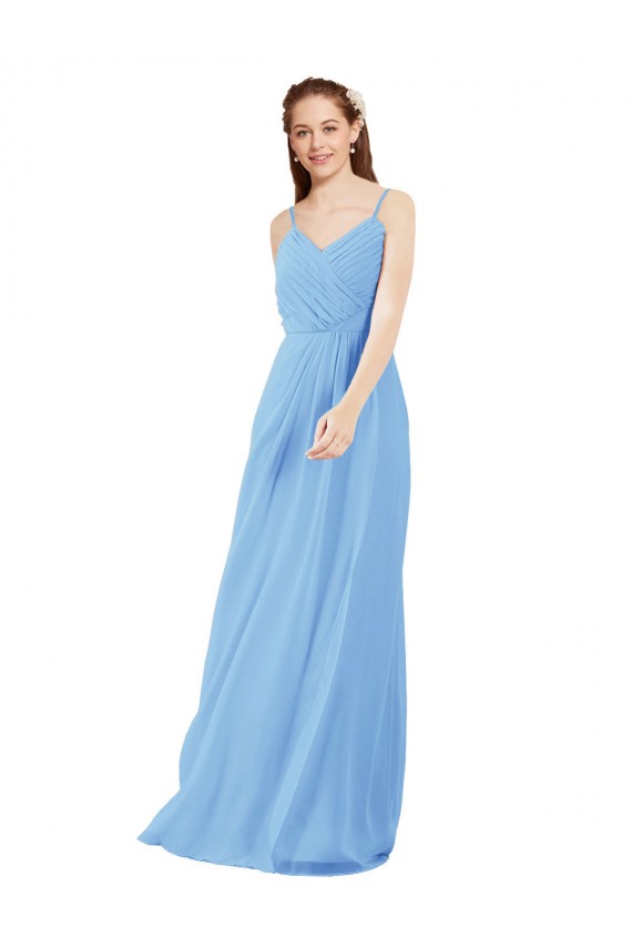 Soft Chiffon V-Neck Sleeveless Low Back Periwinkle Long Bridesmaid Dress Kent