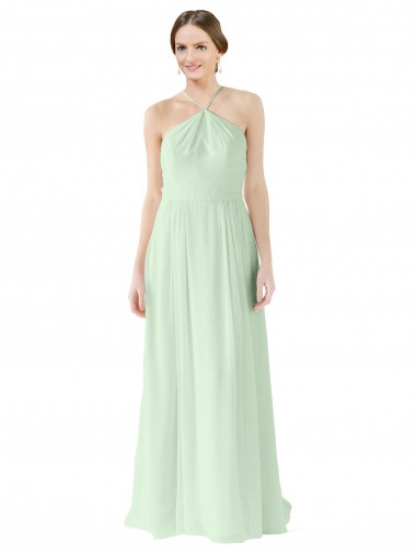Soft Chiffon Halter Neck Sleeveless Sage Long Bridesmaid Dress Kent