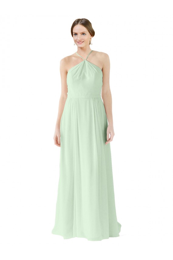 Soft Chiffon Halter Neck Sleeveless Sage Long Bridesmaid Dress Kent
