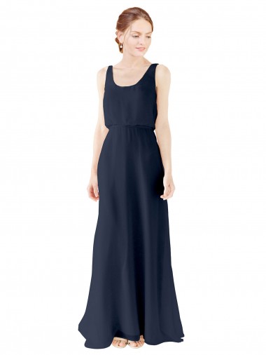 Soft Chiffon Scoop Neck Sleeveless Open Back Long Bridesmaid Dress Kent