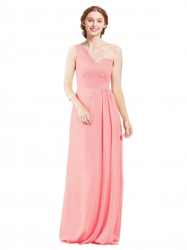 Soft Chiffon One Shoulder Sleeveless Salmon Long Bridal Party Dress Kent