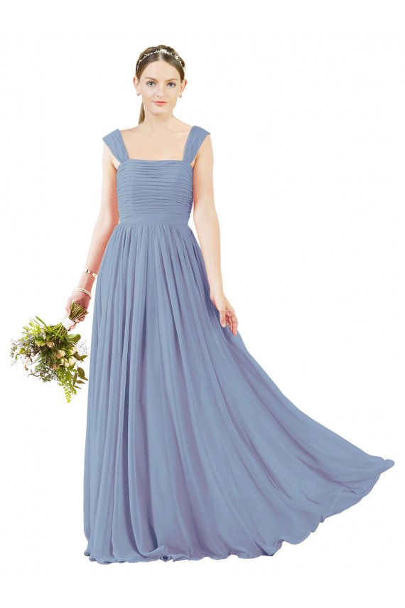 Soft Chiffon Square Neck Sleeveless Open Back Long Bridesmaid Dress Kent