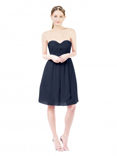 Soft Chiffon Sweetheart Sleeveless Open Back Dark Navy Knee Length Bridesmaid Dress Kent