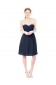 Soft Chiffon Sweetheart Sleeveless Open Back Dark Navy Knee Length Bridesmaid Dress Kent