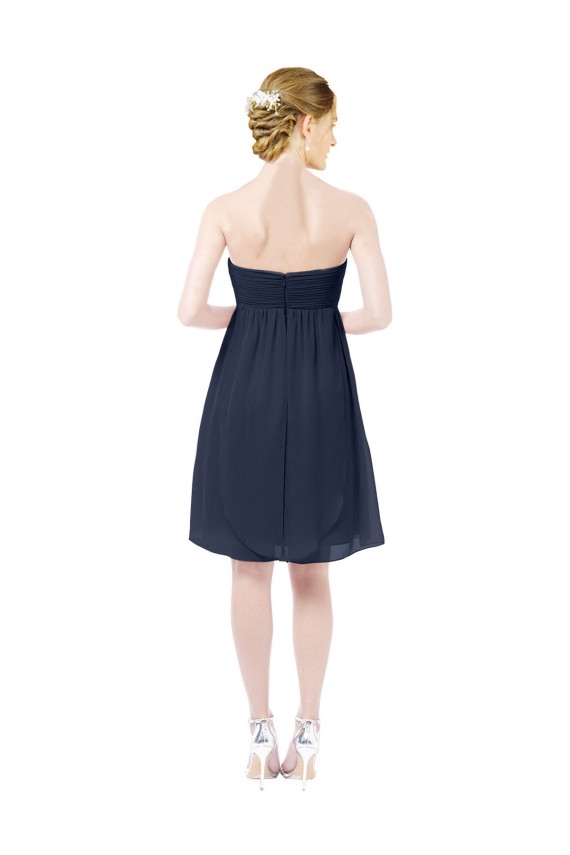 Soft Chiffon Sweetheart Sleeveless Open Back Dark Navy Knee Length Bridesmaid Dress Kent