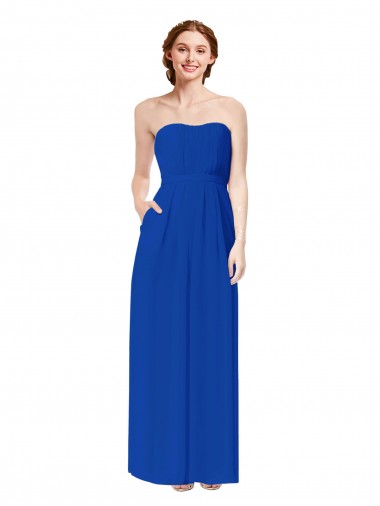 Soft Chiffon Sweetheart Sleeveless Open Back Royal Blue Long Bridesmaid Dress Kent
