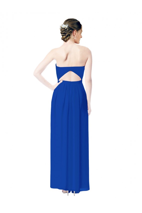 Soft Chiffon Sweetheart Sleeveless Open Back Royal Blue Long Bridesmaid Dress Kent