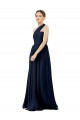 Chiffon One Shoulder Sleeveless Dark Navy Long Bridal Party Dress / Evening Dress Kent