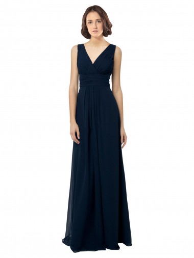 Chiffon V-Neck Sleeveless V-Back Long Bridal Party Dress Kent
