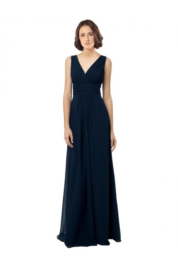 Chiffon V-Neck Sleeveless V-Back Long Bridal Party Dress Kent