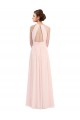 Soft Chiffon Halter Neck Sleeveless Keyhole Back Pink Long Bridesmaid Dress Kent