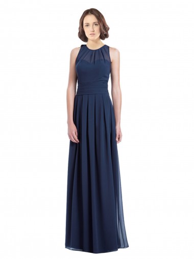 Chiffon Halter Neck Sleeveless Keyhole Back Long Floor Length Bridesmaid Dress Kent