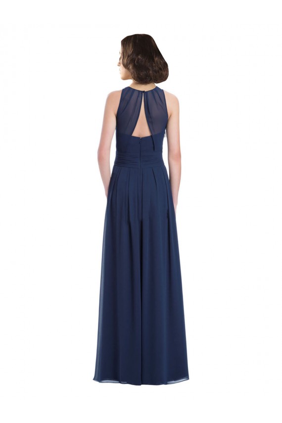 Chiffon Halter Neck Sleeveless Keyhole Back Long Floor Length Bridesmaid Dress Kent