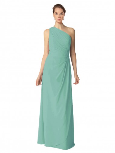 Soft Chiffon One Shoulder Sleeveless Jade Long Bridesmaid Dress Kent