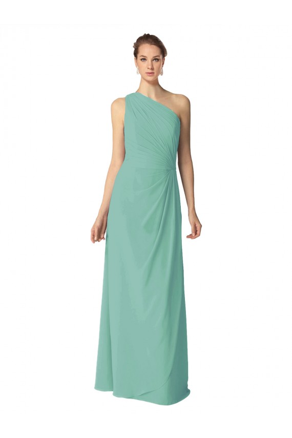 Soft Chiffon One Shoulder Sleeveless Jade Long Bridesmaid Dress Kent