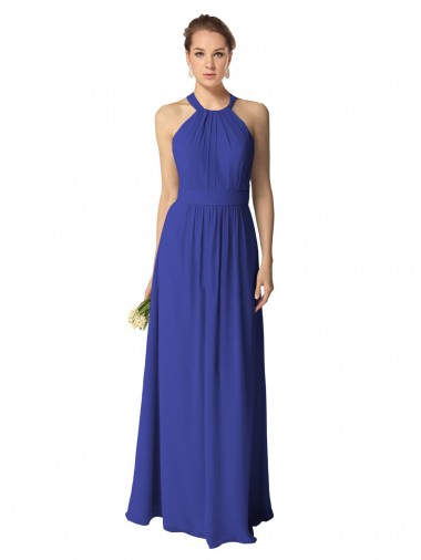Soft Chiffon Halter Neck Sleeveless Long Evening Dress / Bridesmaid Dress Kent