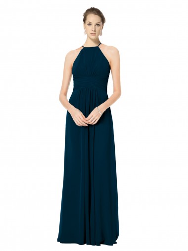Soft Chiffon Spaghetti Straps Sleeveless Midnight Green Long Bridesmaid Dress Kent