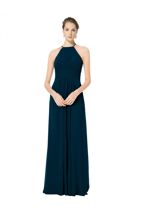 Soft Chiffon Spaghetti Straps Sleeveless Midnight Green Long Bridesmaid Dress Kent