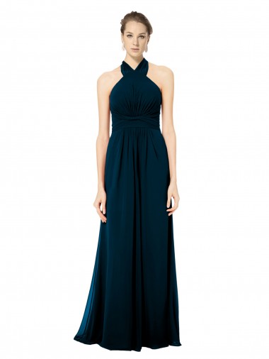 Soft Chiffon Halter Neck Sleeveless Twist Back Long Formal Dress / Bridesmaid Dress Kent