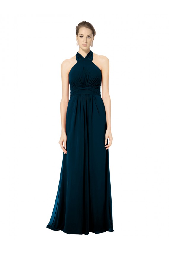 Soft Chiffon Halter Neck Sleeveless Twist Back Long Formal Dress / Bridesmaid Dress Kent