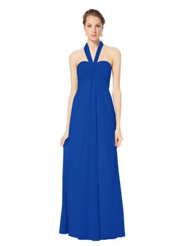 Chiffon Halter Neck Sleeveless Low Back Long Floor Length Bridesmaid Dress Kent
