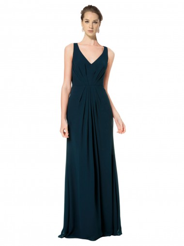 Soft Chiffon V-Neck Sleeveless Midnight Green Long Bridesmaid Dress Kent