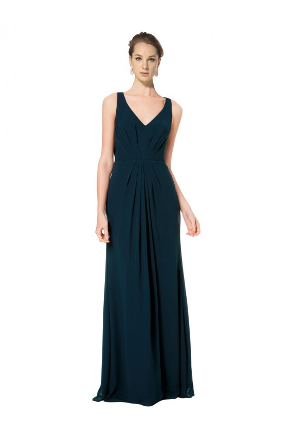 Soft Chiffon V-Neck Sleeveless Midnight Green Long Bridesmaid Dress Kent