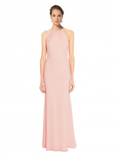 Chiffon Spaghetti Straps Sleeveless Pink Long Bridesmaid Dress Kent