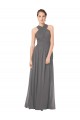 Soft Chiffon Halter Neck Sleeveless Keyhole Back Stormy Silver Long Bridesmaid Dress Kent