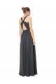 Soft Chiffon Halter Neck Sleeveless Keyhole Back Stormy Silver Long Bridesmaid Dress Kent