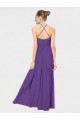 Soft Chiffon Spaghetti Straps Sleeveless Open Back Plum Purple Long Bridesmaid Dress Kent