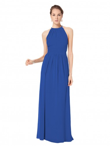Chiffon Halter Neck Sleeveless Keyhole Back Long Bridesmaid Dress / Evening Dress Kent