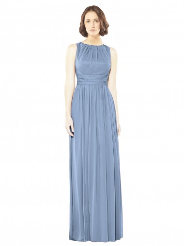 Soft Chiffon Bateau Neck Sleeveless Keyhole Back Long Bridesmaid Dress Kent