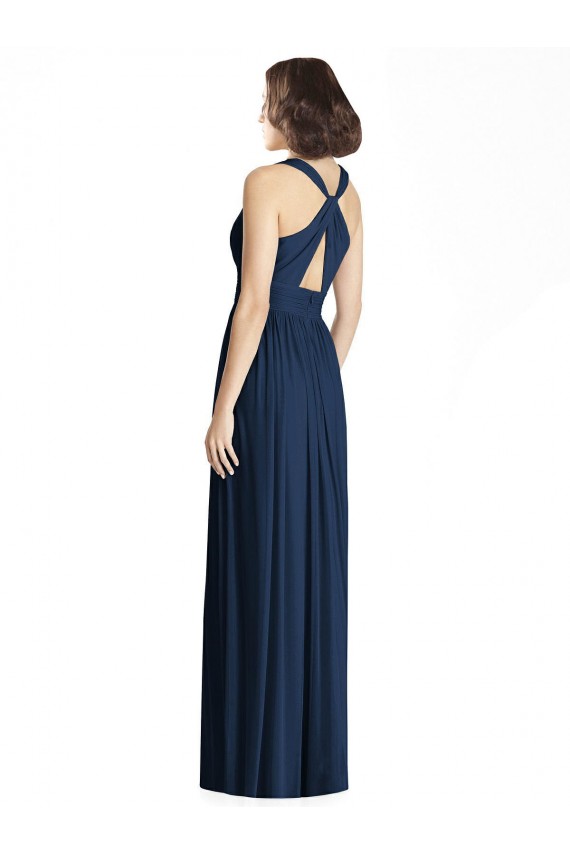 Chiffon V-Neck Sleeveless Dark Navy Long Floor Length Bridesmaid Dress Kent