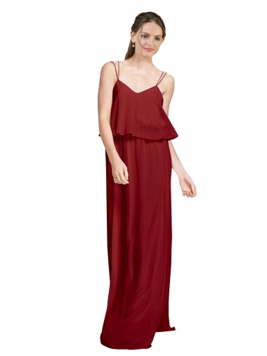 Chiffon Spaghetti Straps Sleeveless Open Back Long Bridesmaid Dress Kent