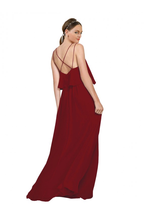 Chiffon Spaghetti Straps Sleeveless Open Back Long Bridesmaid Dress Kent